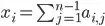 x_i=\sum_{j=1}^{n-1}a_{i,j}