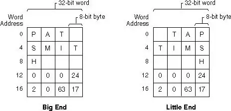 Character and Integer Data in Words: (a) Big Endian, (b) Little Endian