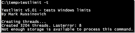32bit test limit on 64 bit XP created 3204 threads