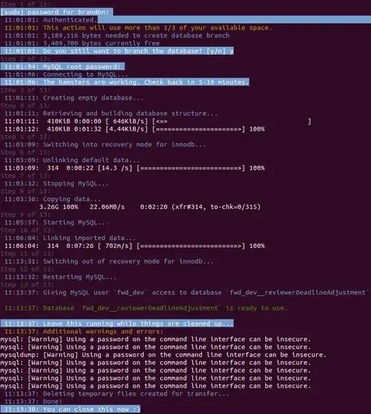 Screenshot of script output for example database