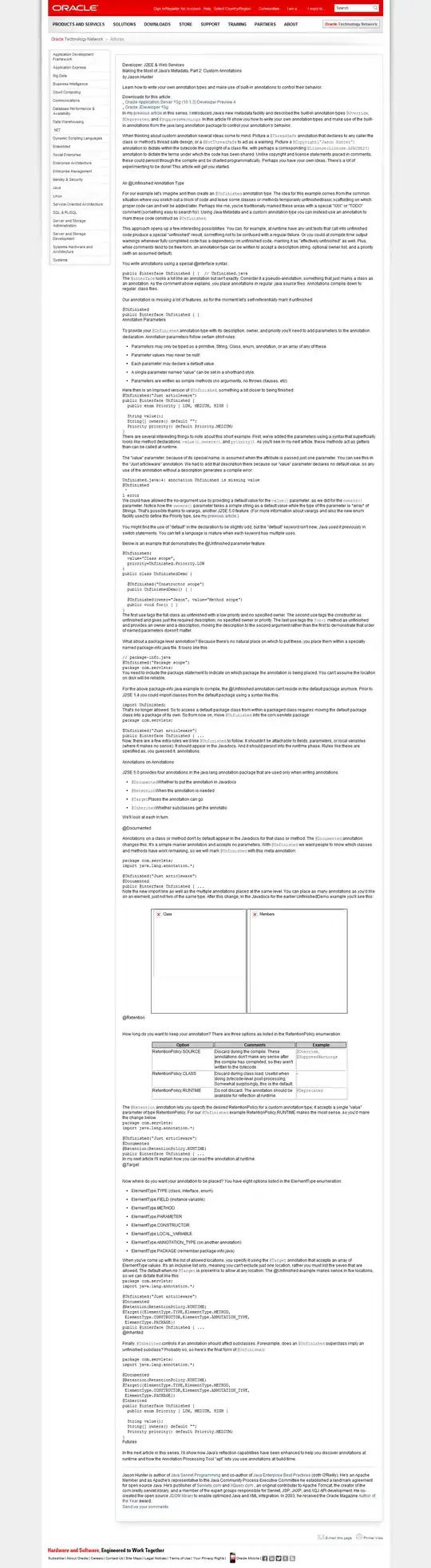 Screenshot of Oracle website