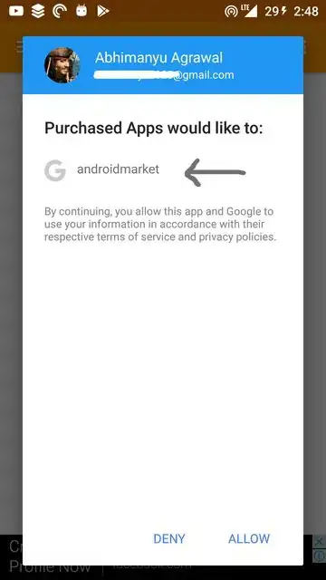 Google Sign in asking for access to androidmarket