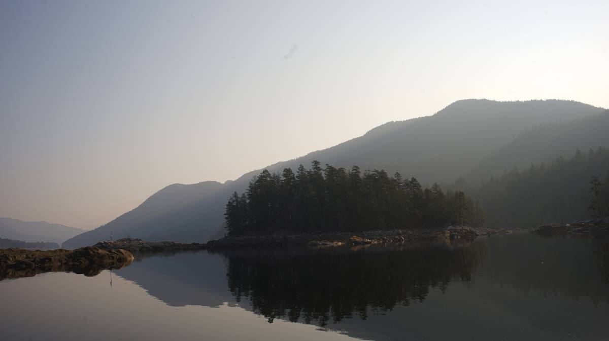 a view of the east side of ballet bay, showing mountains