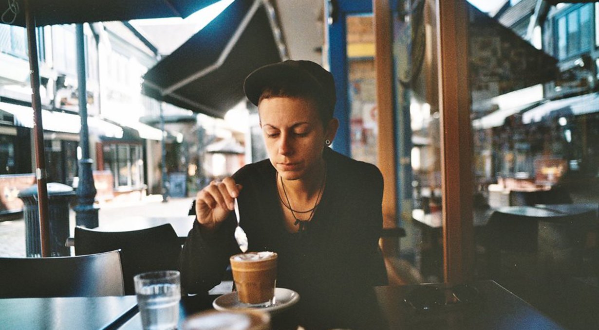 rek with a flat white at our favorite cafe, fat camel