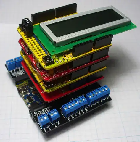 Example of many Arduino shields stacked together