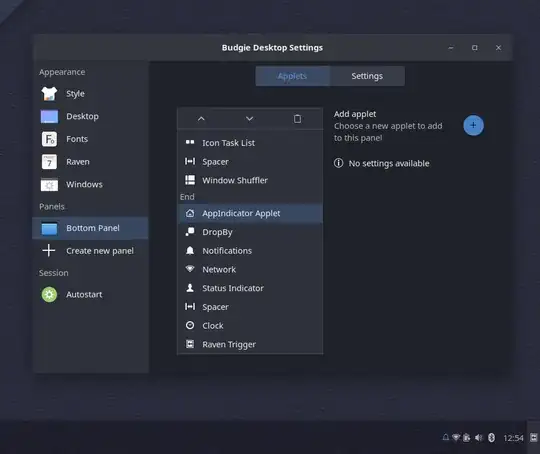 screenshot of settings and bottom panel