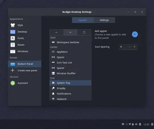 screenshot of settings and bottom panel