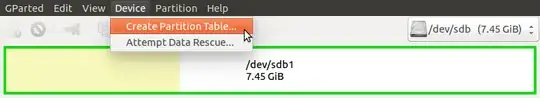 GParted showing 'Create Partition Table' menu entry