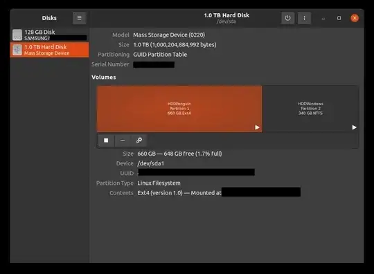 Gnome Disks Utility screen