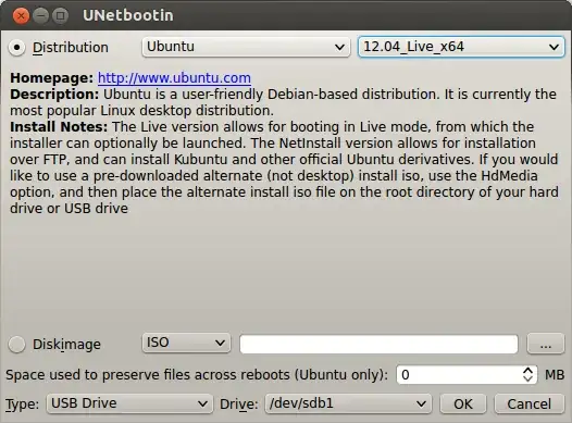 Screenshot of UNetbootin
