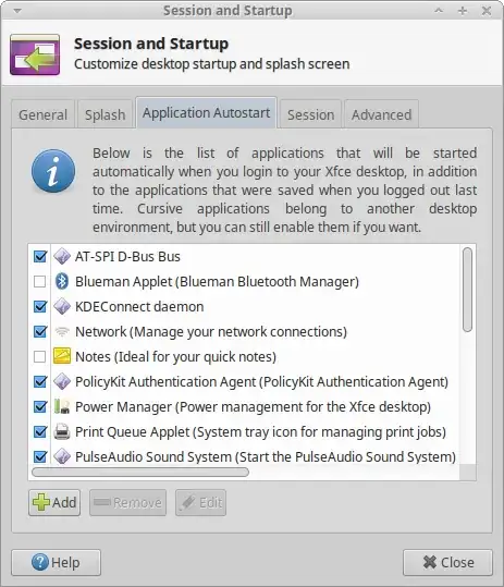 Blueman applet disabled in 'Session and Startup'