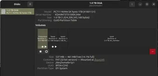 gparted screenshot showing /boot/efi