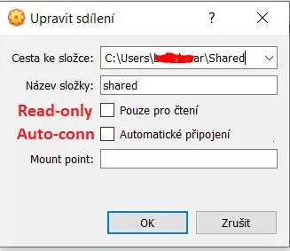 share settings on VirtualBox