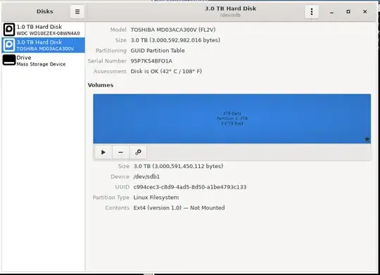 3TB disk, only partition (notice it is not mounted)