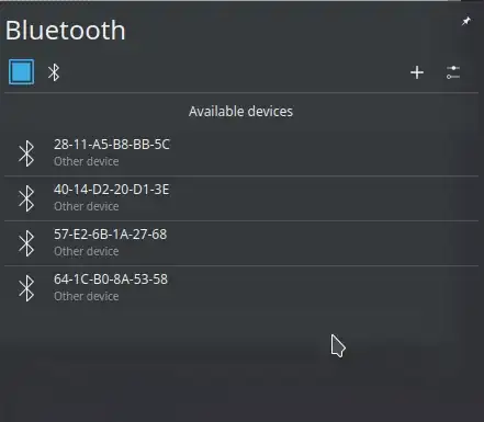 Screenshot of available Bluetooth Devices in the systray