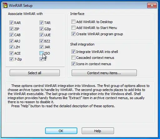 File associations in WinRAR setup.