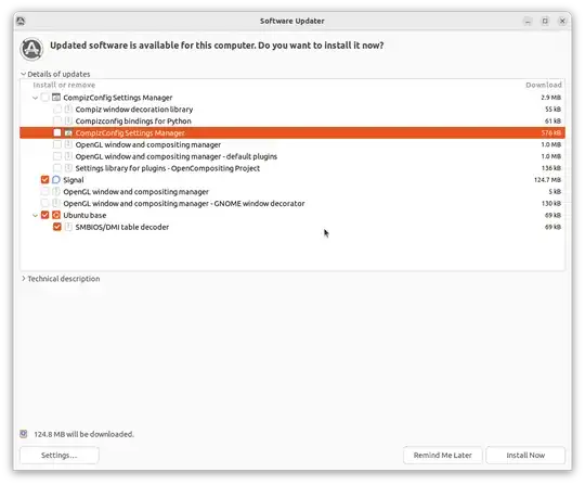software updater showing other packages that I cannot select