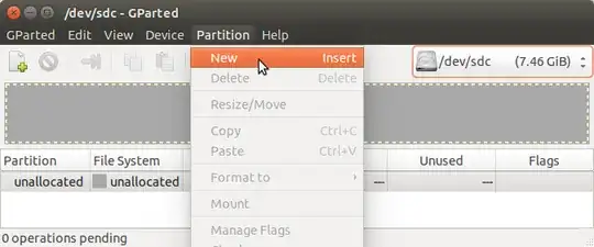 Menu selection for new partition
