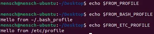Output the defined environment variables to the terminal window