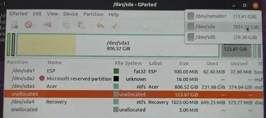 In this image i tried the gparted thing in ubuntu command prompt and my ubuntu is detecting /dev/sda but while installation its not showing it