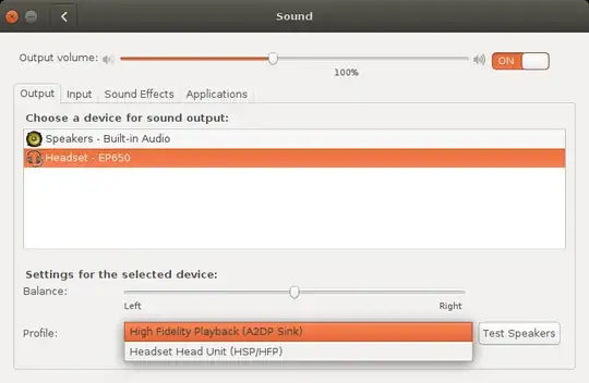 Sound settings to enable output device and playback profile a2dp