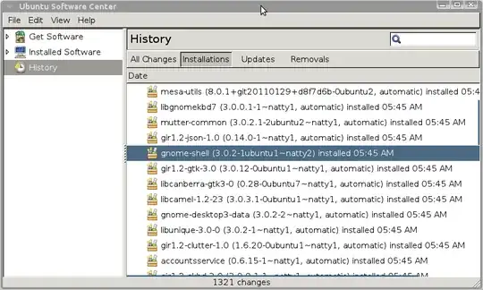 screenshot of the installed software list