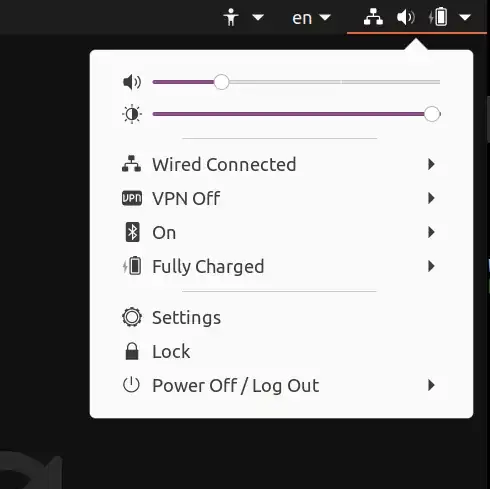 Screenshot showing no Wi-Fi icon in the top bar menu