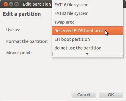 Select "Reserved BIOS boot area"