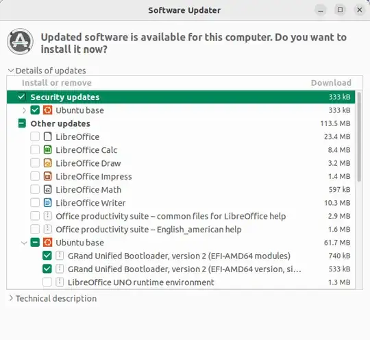 GRUB bootloader selected in list