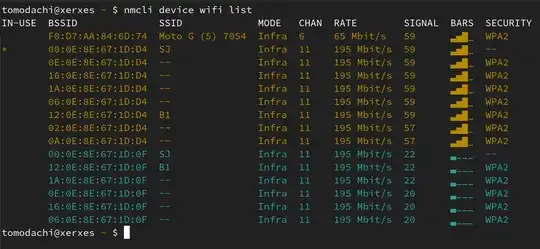screenshot after running "nmcli device wifi list