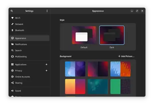 An image of the gnome settings application