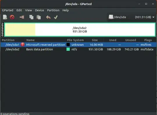 Image of GParted error line