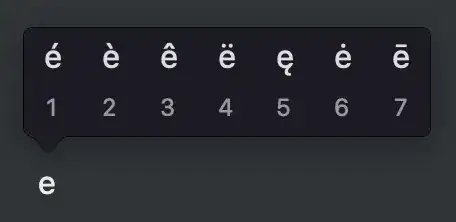 Screenshot of long press of letter E on macOS
