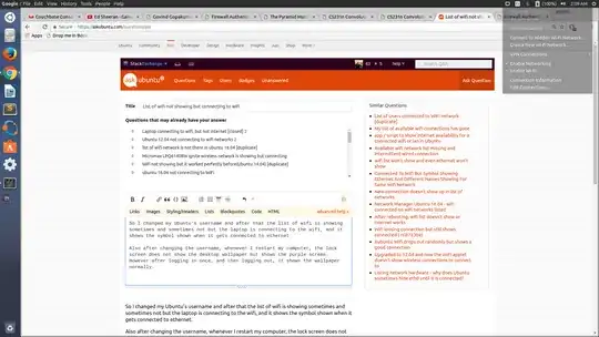 Connected icon of ethernet. List of wifi not shown.