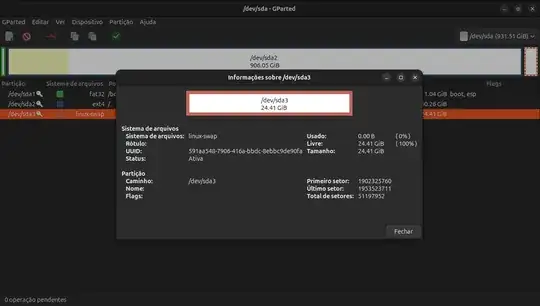 Gparted screenshot containing the information about the swap  partition