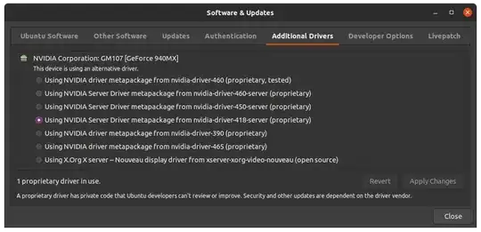 Additional Drivers tab in Software & Updates