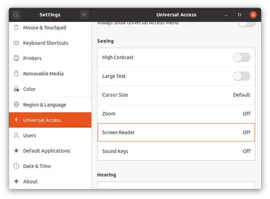 Turn off Orca using the GUI in Ubuntu 18.04+