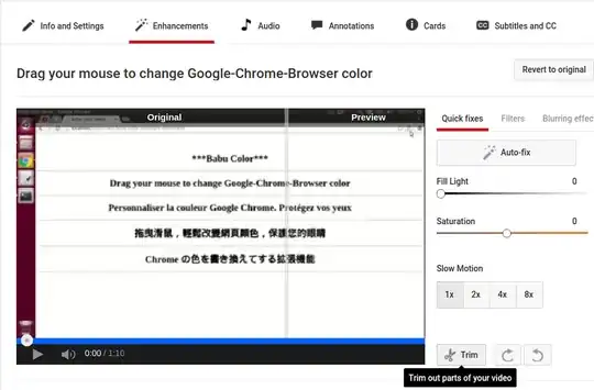 Screen Capture of the Trim menu