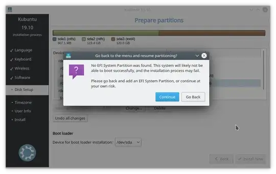 The message when I try it without an EFI partition