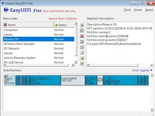 EasyUEFI list of boot entries.