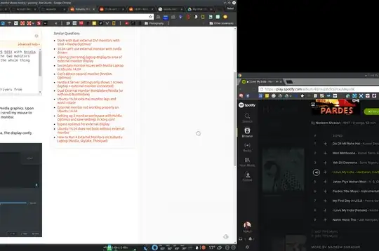 This scene shows on external monitor, and the laptop screen only shows the second (spotify) screen