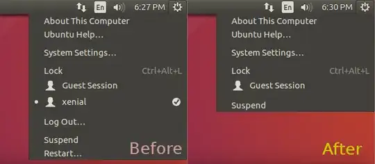 Before and after disabling menu items in indicator session