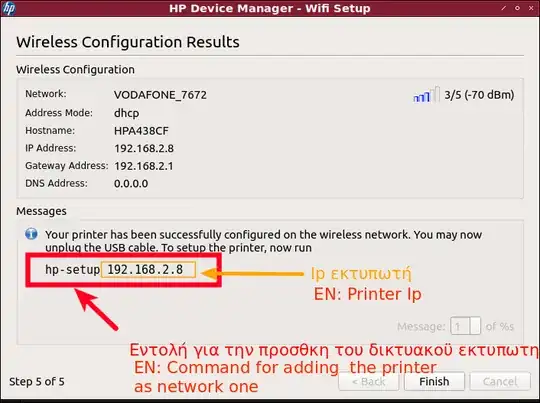 Screen for adding the network printer