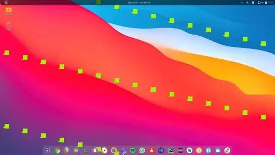 desktop screenshot with wavy multicoloured wallpaper and yellow squares