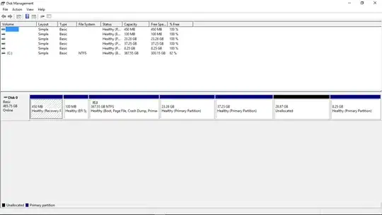 Windows 10 disk management display of 3 OS win10, 14.04, and 16.04