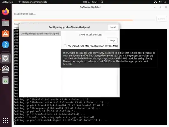 Ubuntu update asking me about something grub related