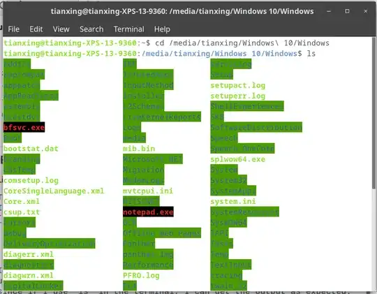 Listing the content of the "Windows" directory in Terminal