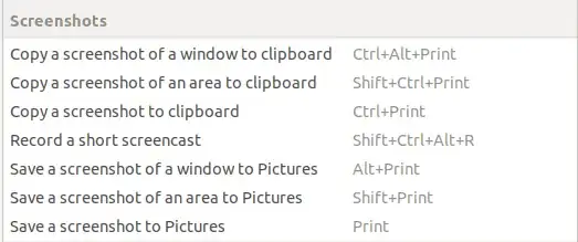 Screenshot shortcuts from settings