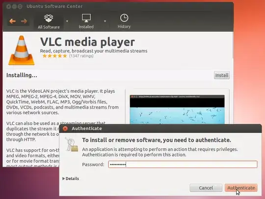 Authenticating via polkit to install an application in the Ubuntu Software Center.