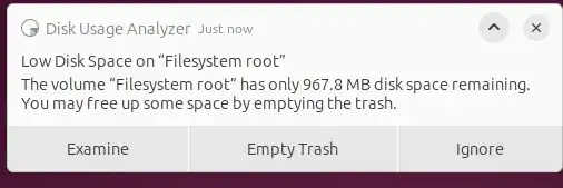 Low disk space error